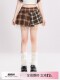 HTYM retro contrasting color design mesh plaided skirt for women with high waist slim A-line pleated skirt
