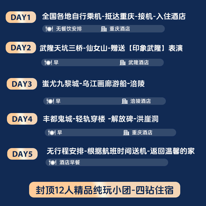 2-12人纯玩小团重庆旅游纯玩含机票仙女山武隆九黎城洪崖洞解放碑