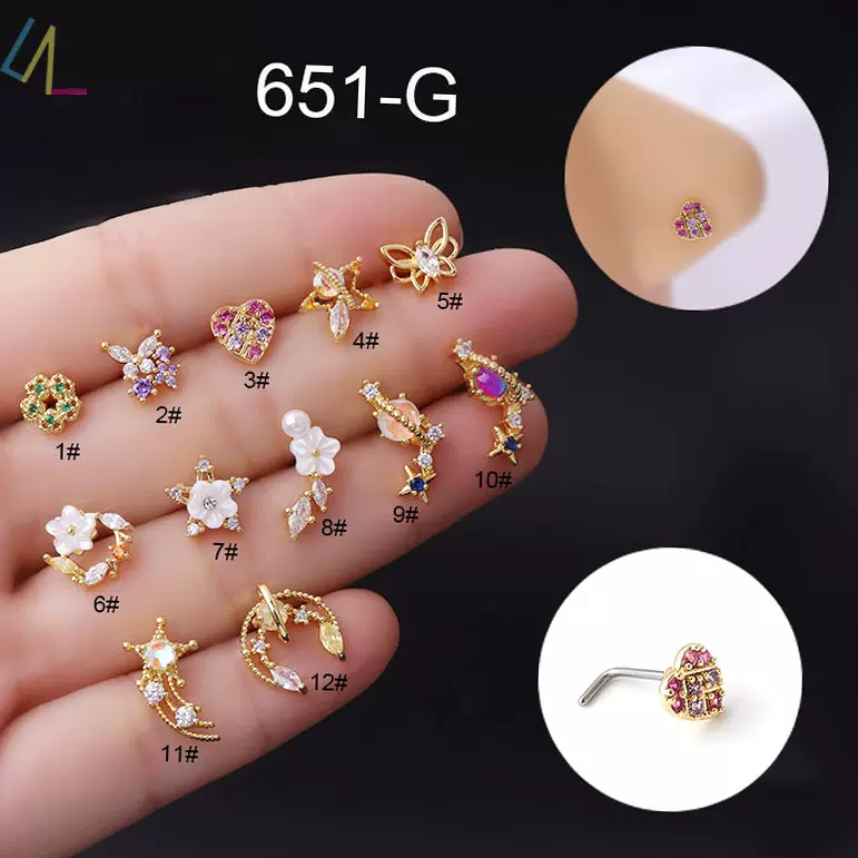 L Shaped Nose Studs Women Indian Nose Rings Piercing Jewelry-Taobao