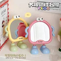 Portable Makeup Mirror, Trendy and Cute Cartoon Design, Big Eyes, Suitable for Office, Dormitory, Bathroom, Desktop Use