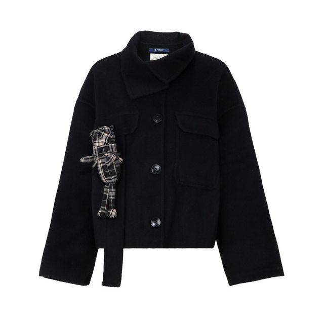 Patavinity grid bears decorative disassembly short two -sided double -sided, female winter cotton wool jacket jacket
