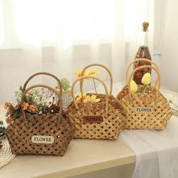 Flower Blue Woven Basket Picnic ins Windy Kids Scattering Popular Photo Props French Outdoor Kidsren's Small Egg Fresh Satchel