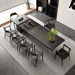 
Boss' office new Chinese-style solid wood panel integrated tea table home living room simple high-end black tea table