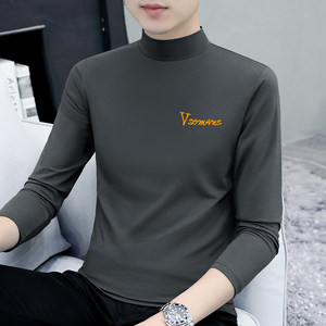 
Pure cotton half turtleneck bottoming shirt men's long-sleeved T-shirt solid color mid-collar spring and autumn men's underwear T-shirt outer wear autumn clothes