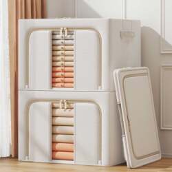 Cotton and Linen Clothing Storage Box, Household Fabric Clothing and Quilt Organizing Box, Foldable Wardrobe Storage Basket