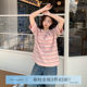 Yoe short-sleeved T-shirt women's top pink summer new round neck loose striped niche puppy embroidery large version of women's clothing
