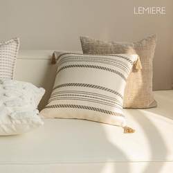 Wabi-Sabi Style Throw Pillow for Living Room Sofa, Lumbar Pillow, Cotton and Linen Flowy Pillowcase, Chenille Backrest Cushion for Bedside, Guesthouse Cushion