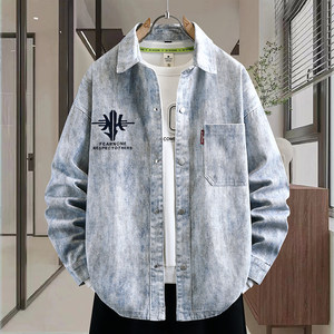 
American retro denim shirt, men's long-sleeved lapel loose trendy autumn top for teenagers