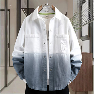 
2026 New Gradient Color Denim Jacket Male Teenage Student Trendy Brand Lapel Jacket Top