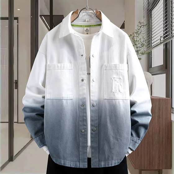 
2026 New Gradient Color Denim Jacket Male Teenage Student Trendy Brand Lapel Jacket Top