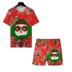 Northeastern Large Floral Cloth Clothing for Bridesmaids, Internet-Famous Short-Sleeved T-Shirts, Shorts, Two-Person Dance, Yangko Dance Costumes, Funny Performance Costumes