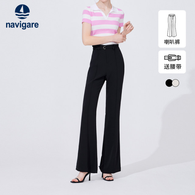Navigare Italian small sailing ship black slim slim casual pants women's summer thin fashion bell pants