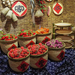Kindergarten Autumn Harvest Festival Decoration Artificial Vegetables Local Specialty Display Stand Farmhouse Vegetable Bamboo Basket