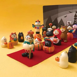Japanese Zakka Halloween Cat Pumpkin Carriage Cinderella Miniature Scene Desktop Ornament Blind Box Trendy Gift