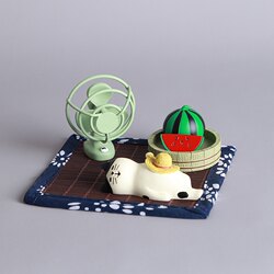 Japanese Zakka Miscellaneous Goods Summer Lazy Cat Watermelon Electric Fan Cute Mini Desktop Car Resin Ornament