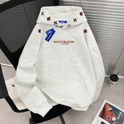 Wassup Embroidered Heavyweight Hooded Sweatshirt for Men, Autumn and Winter, High Street Versatile Loose Trendy Brand Casual Couple Outfit Top