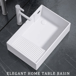 Side-Mounted Washbasin with Washboard, Ceramic Balcony Basin, Household Washbasin, Laundry Sink, Single Basin