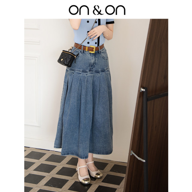 ON/ON/Annaian 2025 summer new style commuter pleated double pocket design denim skirt