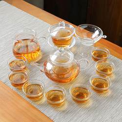 Heat-Resistant Glass Tea Set for Home Use, Complete Set of Kung Fu Tea Cups, Flower Teapot, Tea Brewing Set, Small Set for Reception Room, Simple Design