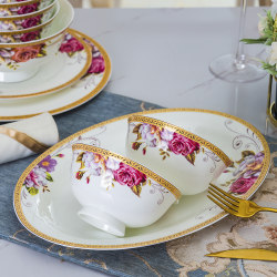 Jingdezhen Bone China Tableware, Chinese-Style Light Luxury Ceramic Bowls and Plates, Noodle Bowls, Dish Sets, Household Microwaveable