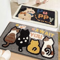Cute Little Animal Bathroom Door Carpet, Bathroom Toilet Absorbent Non-Slip Floor Mat, Thickened Imitation Cashmere Foot Mat