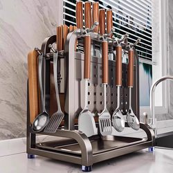 German 304 Stainless Steel Kitchen Knife Holder Storage Rack Cutting Board Knife Multifunctional Chopstick Holder Integrated Storage Rack