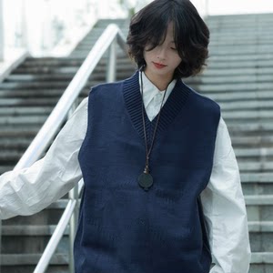 
Noble dizzy Japanese retro knitted vest V-neck loose spring and autumn pullover vest for men and women