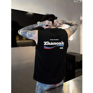 Piushuai high street fashion brand personalized round neck pure cotton waistcoat vest men's summer design American casual top T-shirt