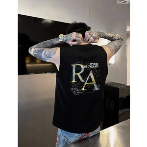 
European and American cleanfit heavyweight pure cotton loose summer vest men's West Coast street sleeveless fashion printed top