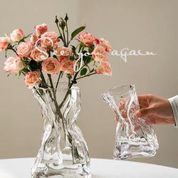 Simple and High-End Creative Irregular Vase for Guesthouses, Transparent Glass Living Room Tabletop Flower Arrangement, Water-Cultured Decorative Ornament