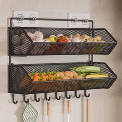 Kitchen Onion, Ginger, and Garlic Storage Box, Wall-Mounted Storage Basket for Ginger and Garlic, Spice Storage Organizer, Multifunctional Wall Hanging Basket