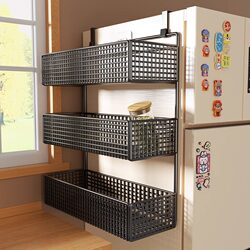 Refrigerator Storage Rack, No-Drill Side Storage Rack, Kitchen Supplies, Plastic Wrap, Seasoning Bottles, Multi-Layer Side Wall Hanging Rack