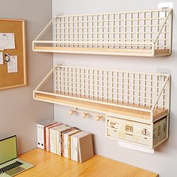 Wall-Mounted Shelf Bookshelf Bedside Hanging Basket Dormitory Essentials No-Drill Wall Hanging Board Storage Rack