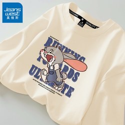 Jeanswest Pure Cotton Regular Shoulder Short-Sleeve T-Shirt for Women, Summer 2025 New Style, Loose Design, Niche Half-Sleeve White Top X