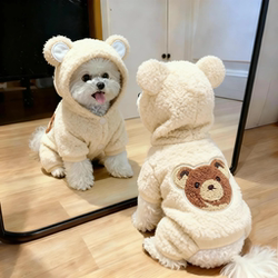 Dog Clothes Winter Outfit Bear Hooded Four-Legged Clothing Teddy Bichon Small Dogs Cats Pet Clothing Fleece-Lined Warm