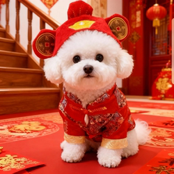 Dog Clothes Autumn and Winter Style New Year Tang Suit for Teddy, Bichon, Pomeranian Small Dogs and Cats Festive Pet Cotton Coat