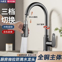 Jiumuwang All-Copper Kitchen Sink Pull-Out Faucet Household Sink Rotating Hot and Cold Water Faucet