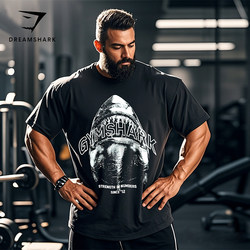 National Gym Shark Attack Unisex T-Shirt for Weightlifting, Cycling, Sports, Fitness, Breathable, American-Style Loose Short-Sleeve