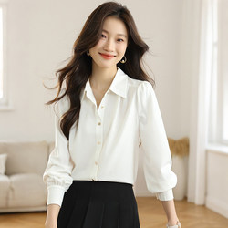 Early Autumn White Shirt with a Unique Design, 2025 New Style, Loose Fit, Suitable for Commuting, Professional Chiffon Shirt, Long-Sleeved Top