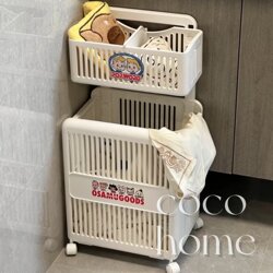 Folding Dirty Clothes Basket, Multi-Layer Movable Dirty Clothes Hamper for Home, Bathroom Laundry Basket, Floor-Standing Clothing Storage Bin