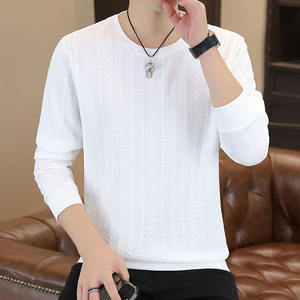 
Three-dimensional jacquard sweatshirt for men in spring and autumn, simple long-sleeved T-shirt, thick velvet inner layer, autumn and winter bottoming shirt, men's top