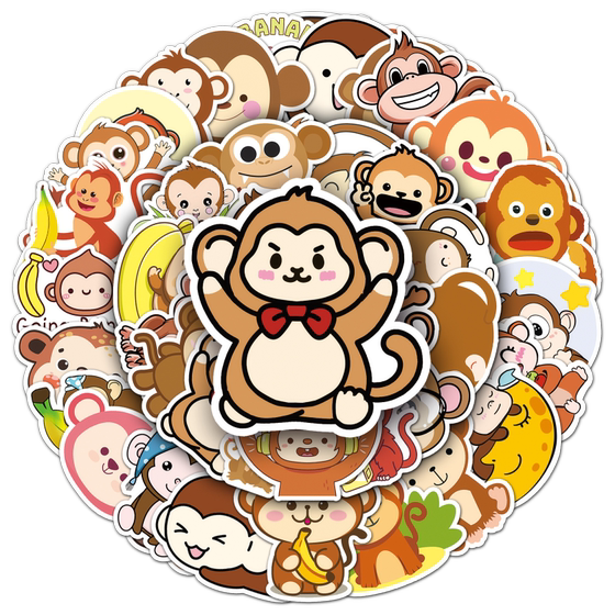 
100 monkey cartoon stickers for children, cute animal graffiti, DIY decorative luggage, laptops, mobile phones, tablets, water cups, photo albums, diaries, cars, pvc removable waterproof stickers