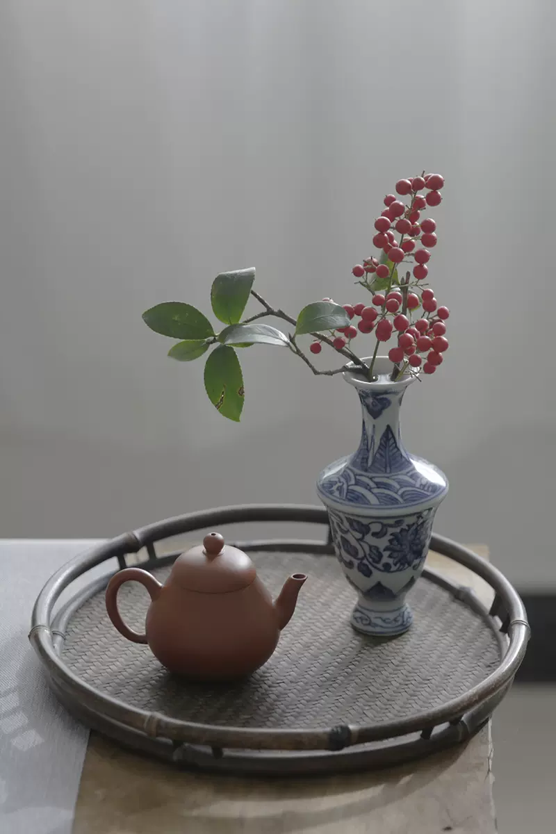 青花瓷仿古小花瓶缠枝莲花图案迷你花器袖珍复古茶席摆件花道具-Taobao