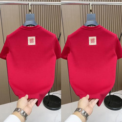 2025 Autumn/Winter New Men's Versatile Youth Short-Sleeve T-Shirt Top Half-Sleeve Simple Fortune Character National Style Slim Fit