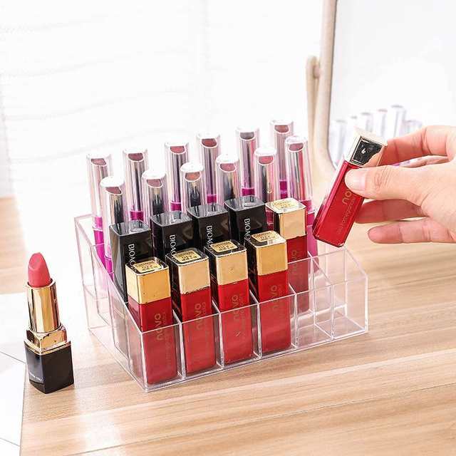 24-grid transparent lipstick storage box plastic desktop lipstick rack ...