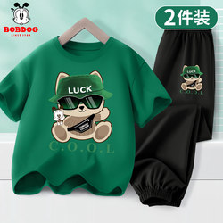 Babudou Children's Clothing Set for Boys, Summer 2026 New Pure Cotton Clothes, Baby Boy Short-Sleeved Pants Summer Outfit