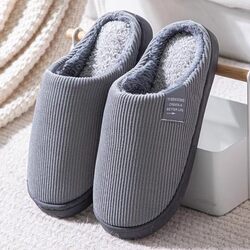 Cotton Slippers for Home Use in Autumn and Winter, Warm, Non-Slip, Fleece-Lined, Couple Slippers, Indoor Home Plush Cotton Slippers for Men and Women