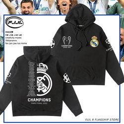 Real Madrid Football Team Co-Branded Sweatshirt Men's Hooded Autumn and Winter Football Fan Sports Training Peripheral Clothing Fleece-Lined Jacket