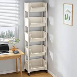 Mobile Bookshelf Storage Rack Floor-Standing Multi-Layer with Wheels Living Room Bedroom Dormitory Children's Small Bookcase Trolley Storage Rack