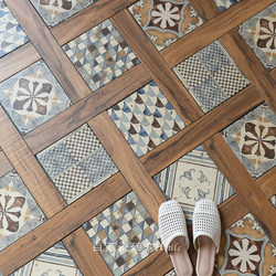Medieval Style Wood Grain Mosaic Tiles Kitchen Balcony Entrance Floor Tiles Bathroom Retro Style Homestay Coffee Shop Non-Slip Tiles